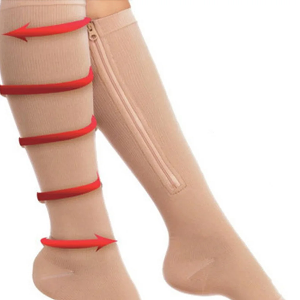 1Pair New Fashion Women Zipper Compression Socks Support Knee Sox Open