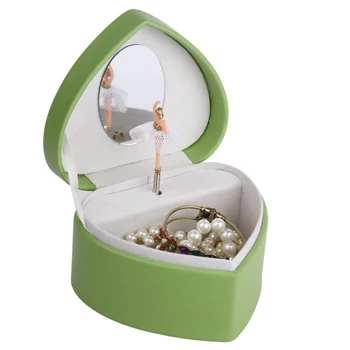 

PROMOTION Brand New Fashion Music Box Faux Leather Jewelry Box Heart-shape Design Lovely Gift With Mirror Girl Kid Gifts ROWLING
