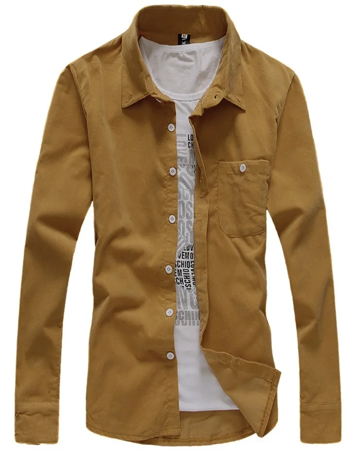 

khaki new men's fashion long sleeve shirt