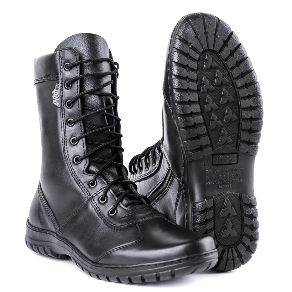 genuine leather lace-up black army ankle boots men high shoes flat military boots 5023 / 11WA