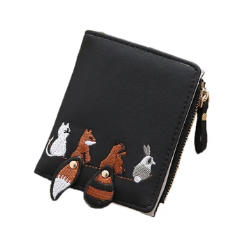 

Cute Embroidery Animal Faux Leather Women Coin Purse Card Holder Short Wallet