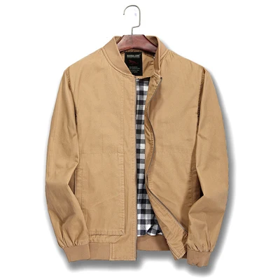 DIMUSI, весенне-осенняя мужская куртка-бомбер, одноцветные пальто, мужская повседневная куртка со стоячим воротником, верхняя одежда, ветровка, пальто, 5XL, TA136 - Цвет: Khaki