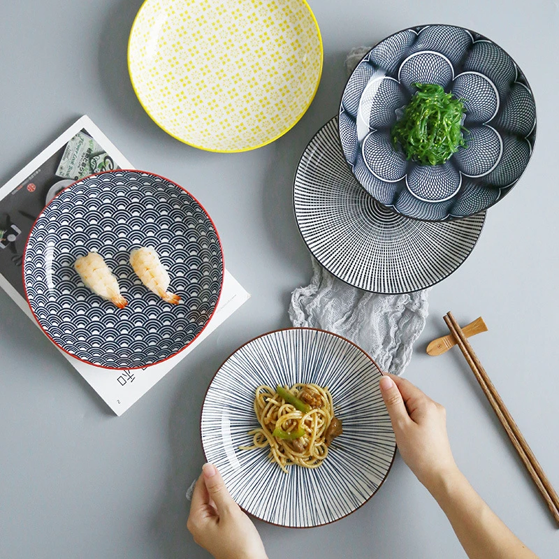 

Nordic Style Geometric Series 8 Inches Round Plate Dinner Dishes Pasta Steak Dessert Circular Fruit Plates Fine Kitchenware