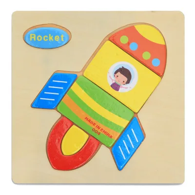 3D головоломки безопасности головоломки Детские деревянные игрушки Обучающие игрушки мультфильм светофора подарок для детей - Цвет: rocket