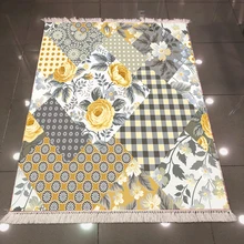 Серый белый желтый цветы Геометрический Пэчворк 3d принт, микроволокно анти-скольжение обратно моющиеся декоративные килим области ковер