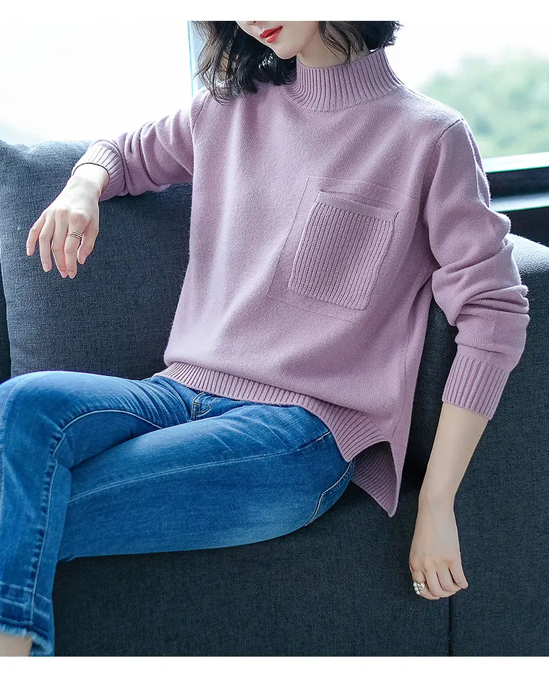 Шерсть XL брендовый женский короткий вязаный свитер осень зима свитер с высоким воротом повседневные Необычные пуловеры женские