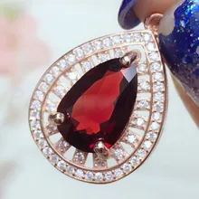 Настоящий красный кулон ожерелья из граната натуральный гранат 925 стерлингового серебра 8*12 мм 3.5ct драгоценный камень# T18103102