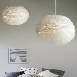 Современная Nordic белое перо Круглый подвесные светильники E27 украшения Обеденная Спальня Гостиная домашнего освещения лампы