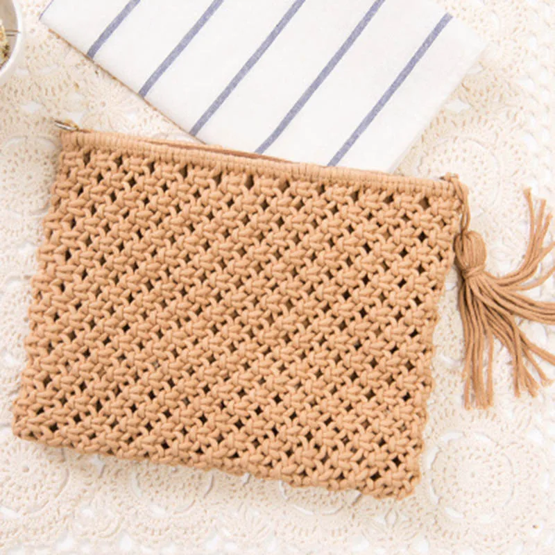 Women Bohemian Clutch Bags Female Summer Beach Straw Bags Lady Tassel Kintted Hollow Handmade Weave Travel Messenger Bag SS3067 (10)