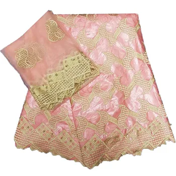 

African Lace Fabric Guinea Bazin Riche Fabric Set With 2 Yard French Net Lace For Blouse 2018 Latest Bazin Riche Getzner JJ81-2