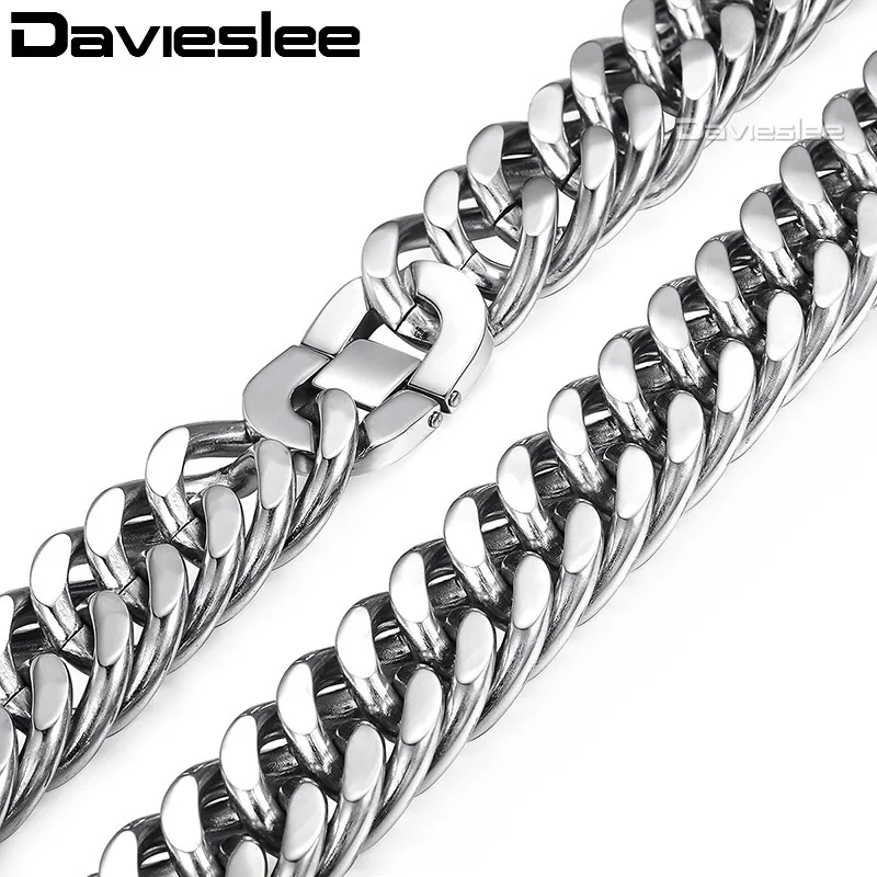 

22mm Heavy Silver Tone Cut Double Curb Link Rombo Mens Chain Boys 316L Stainless Steel Necklace Wholesale Jewelry Gift LHN55