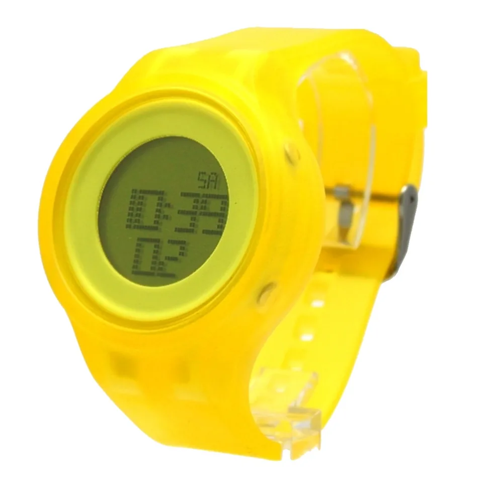 yellow digital watch