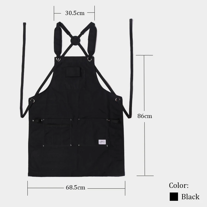 WEEYI Heavy Duty Waxed Canvas Workshop Apron for Men with Pockets Cross Back Strap in Black for Woodworker Cobbler Small to XXL (2)