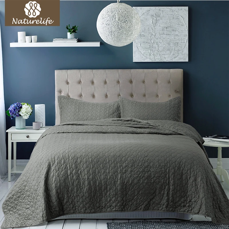 

Naturelife Solid Quilt Coverlet Set Quatrefoil Pattern 3pcs Bedspread Bedding Set Luxurious Microfiber Bedclothes Bedlinen