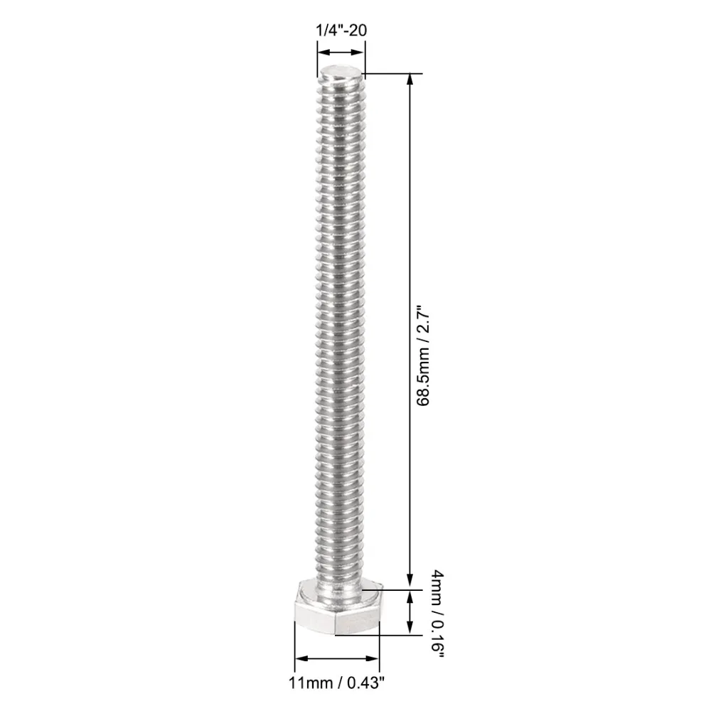 UXCELL 5 шт. болты 1/4 20x2 3/4 дюйма 304 с шестигранной головкой из нержавеющей стали