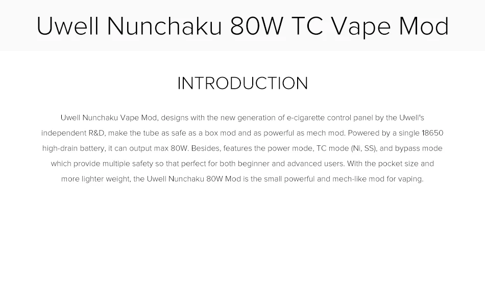 Uwell Nunchaku мод 80 Вт термоконтроль вэйпинга мод защита от перегрева для Nunchaku распылитель Рождественский подарок электронная сигарета