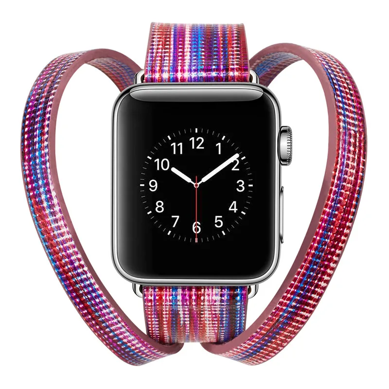 Double Tour ремешок для Apple Watch Douyin популярный женский с принтом радуги из