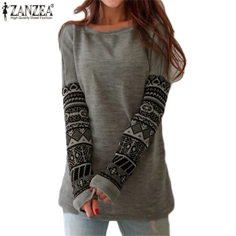 Acheter ZANZEA 2018 Nouvelle Automne De Mode Femmes Blouse Boho O Cou à Manches longues Imprimé Occasionnel Lâche T Tops Shirt Plus La Taille Blusas