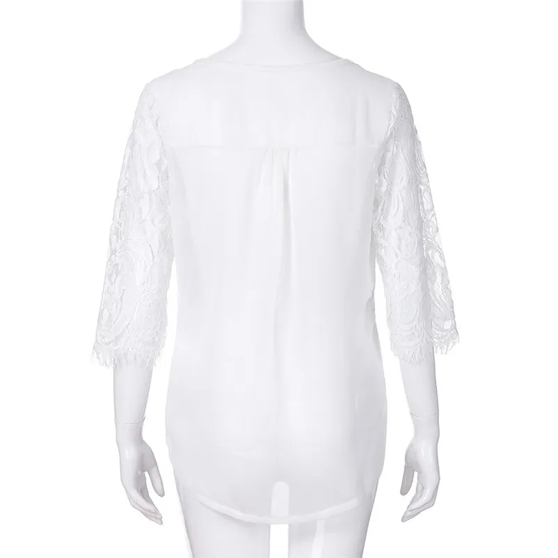 Fashion womens tops and blouses summer Autumn 2018 O Neck Sleeve Lace Chiffon Top Casual Blouse Tops Shirt camicette Y30#N  (8)