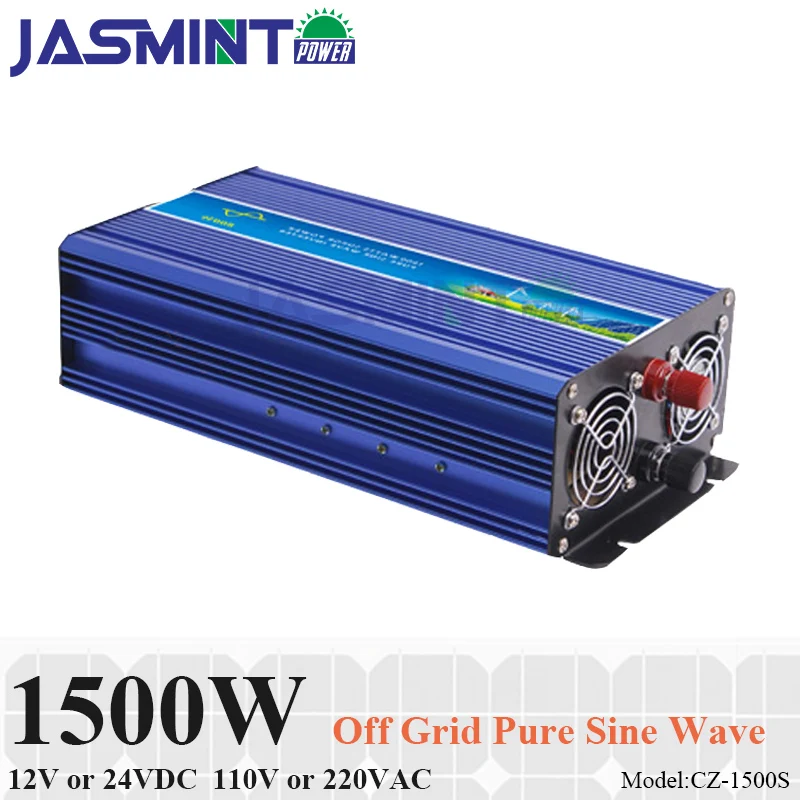 

1500W Off Grid Inverter, 12V/24VDC to 110V/220VAC Pure Sine Wave Single Phase Solar or Wind Power Inverter, Surge Power 3000W