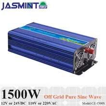 1500W Off Grid Inverter, 12V/24VDC to 110V/220VAC Pure Sine Wave Single Phase Solar or Wind Power Inverter, Surge Power 3000W
