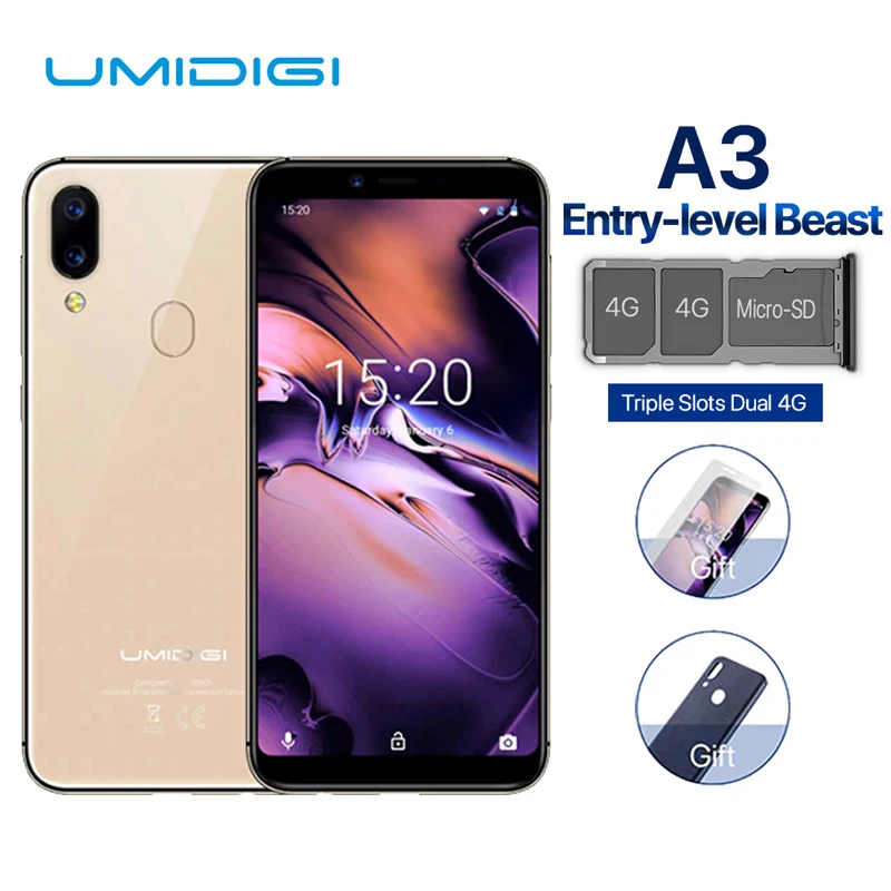  UMIDIGI A3 Smartphone Global Dual 4G Sim 5.5 Inch 18:9 Full Screen Mobile Phone Android 8.1 2+16G F - 32960778622