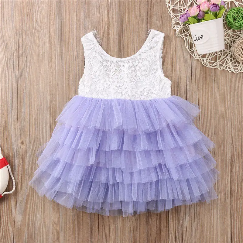 Pudcoco/ г. летнее кружевное платье для маленьких девочек вечерние кружевные вечерние платья принцессы без рукавов с оборками и открытой спиной - Цвет: Фиолетовый