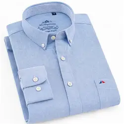 100% хлопок мужские рубашки для мальчиков с длинным рукавом щеткой Роскошные повседневное одноцветное платье рубашка левый карман