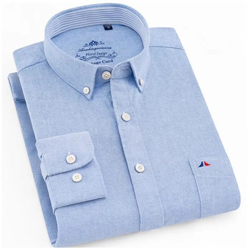

100% Cotton Mens shirts Long Sleeve Brushed Luxury Casual Solid Dress Shirt With Left Pocket Comfortable Male camisa masculina