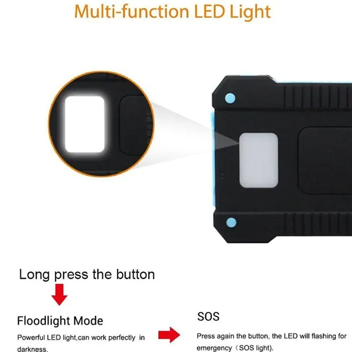 Солнечный внешний аккумулятор 30000 мАч, SOS светодиодный, быстрая зарядка, портативный внешний аккумулятор для Xiamomi iPhone, водонепроницаемый внешний аккумулятор, зарядное устройство