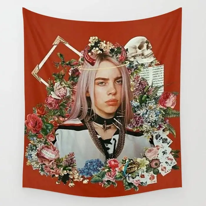 Поп-Певец Billie Eilish с рисунком хиппи гобелен настенный утепленный гобелен Billie Eilish настенный Декор Рождественский домашний декор