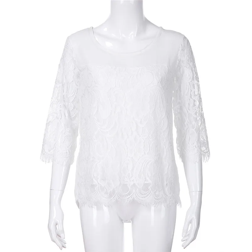 Fashion womens tops and blouses summer Autumn 2018 O Neck Sleeve Lace Chiffon Top Casual Blouse Tops Shirt camicette Y30#N  (6)