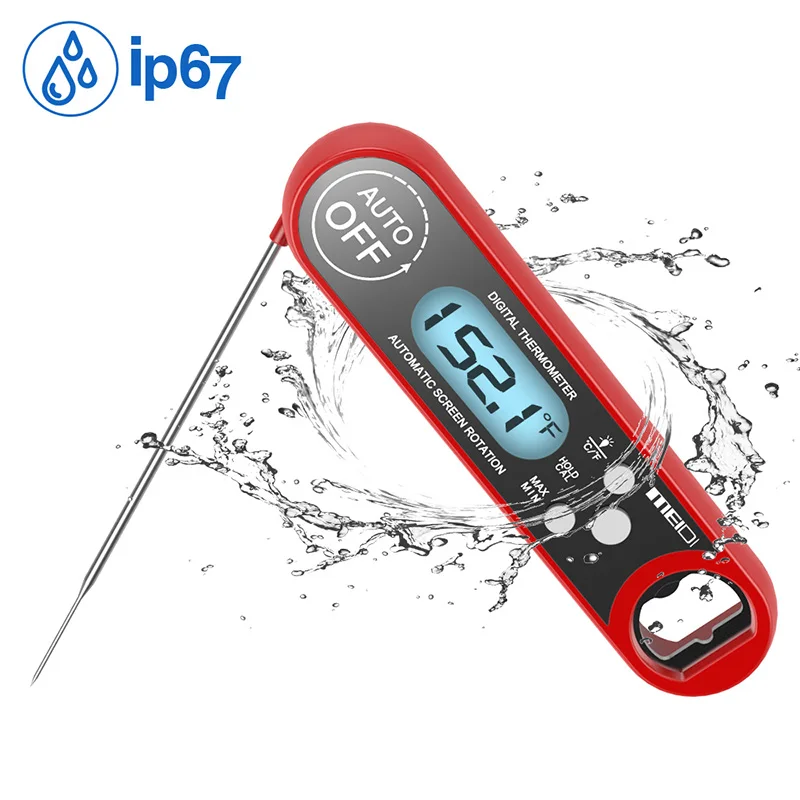 Умный домашний термометр, водонепроницаемый цифровой Кухонный Термометр для еды, датчик температуры, датчик для приготовления мяса, инструмент для открывания бутылок - Комплект: Red