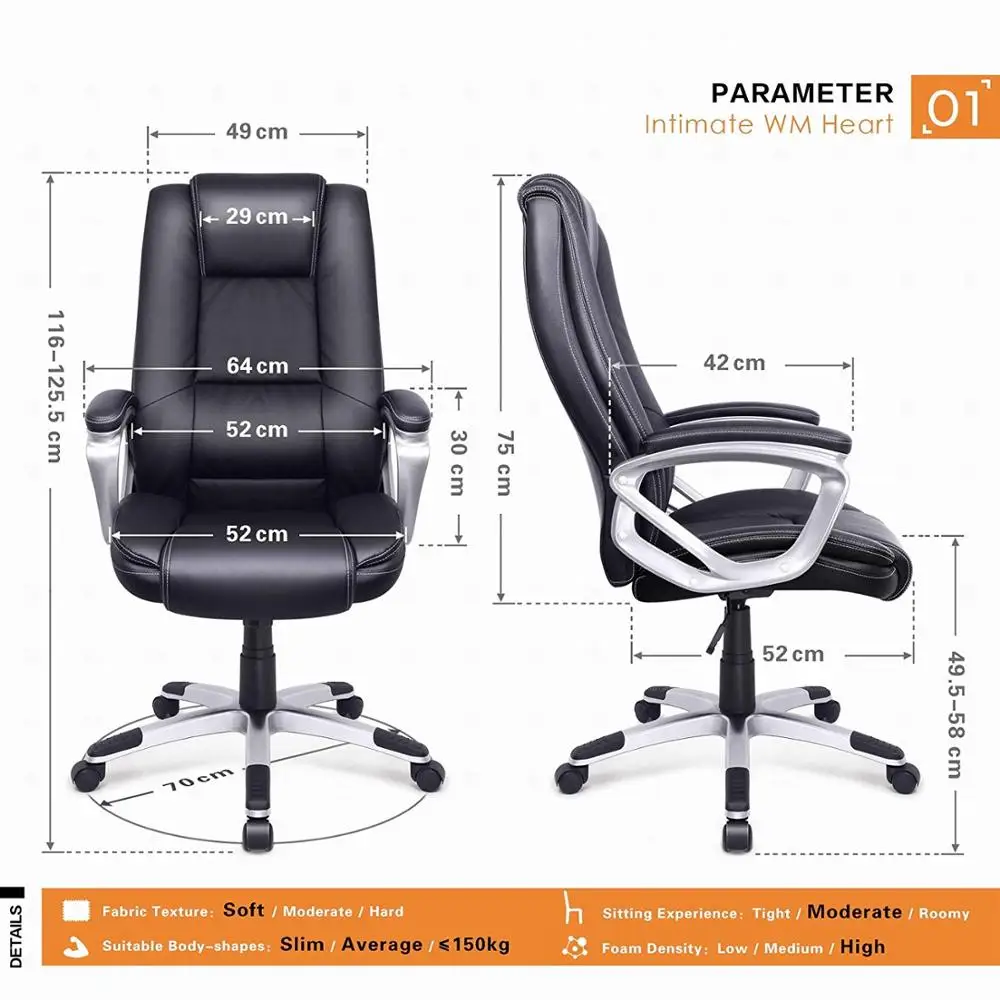 High-Back Executive Office Chair Faux Leather Large Seat Reclining Computer Desk Chair with Arms Adjustable Seat Height