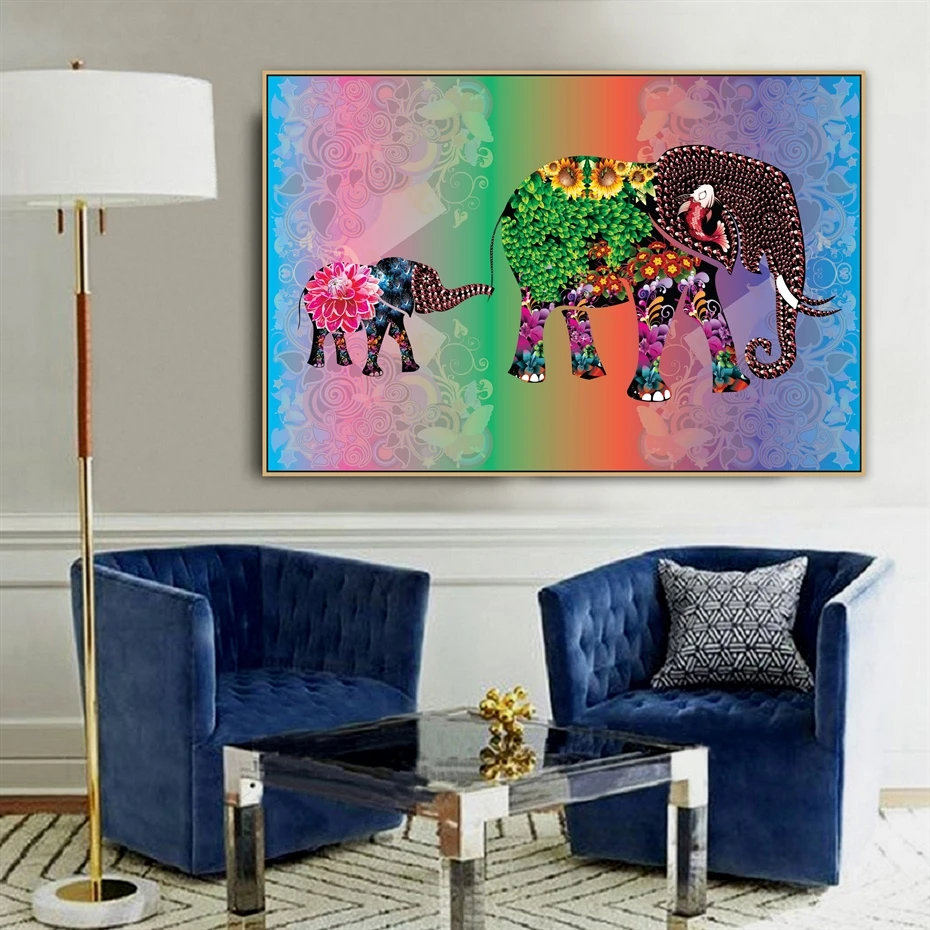 Elefante Y Becerro Duo Collage Diseno Indio Animal Lienzo Poster