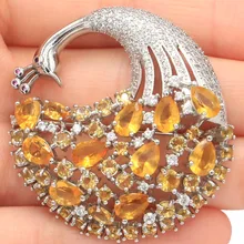 SheCrown Новое прибытие павлин 14,1 г Золотой Цитрин Белый CZ Дамы Подарок серебряная брошь 43x42 мм