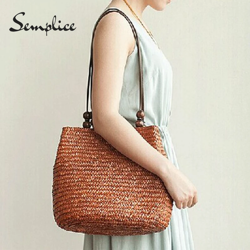 

Semplice 2018 Beach Bag for Summer Big Straw Bags Handmade Woven Tote Women Travel Handbags Luxury Designer Shopping Hand Bags