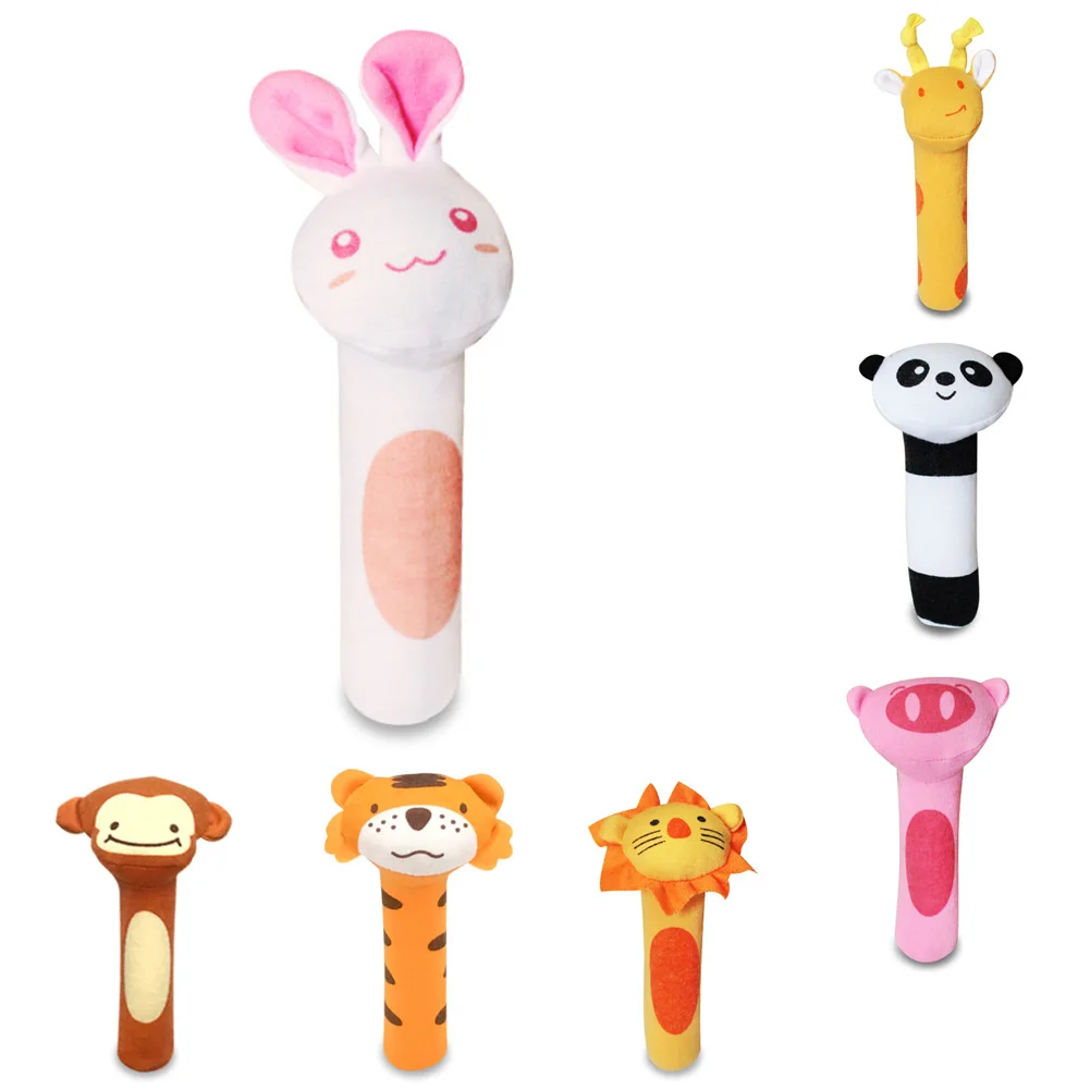 1 PC Stuffed Handbells Baby Rattles Cartoon font b Toy b font Animal Squeaker Bar Baby