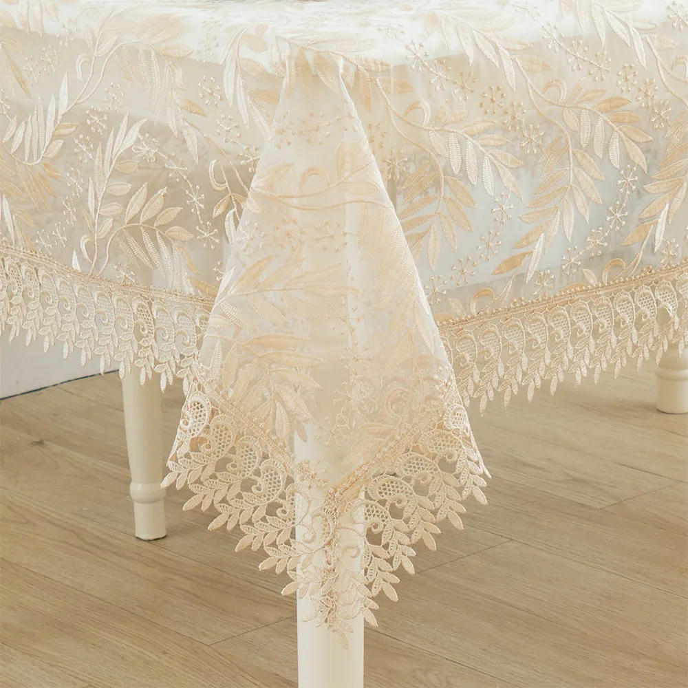

Free Shipping Gold Colours Modern Style Organza LEAVES Embroidered Table Cloth