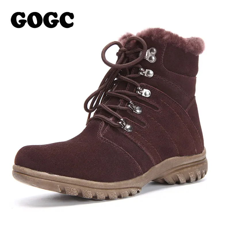 

GOGC Genuine Leather Ankle Boots for Women Motorcycle Booties Women Boots Botas Female Ankle Boots Square Heel Snow Boots 9820