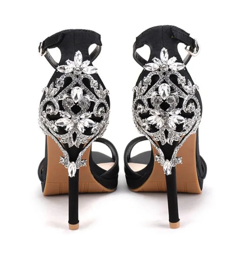 

Summer Women Sandals Luxury Heels Crystal Rhinestones Shoes Woman Fashion Design Ankle Strap Thin High Heel Shoes Ladies Shoe