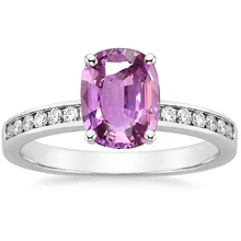 ANI 18K White Gold (AU750) Women Wedding Ring Certified Natural Pink Sapphire Oval/Rectangle Shape Lady Engagement Diamond Ring