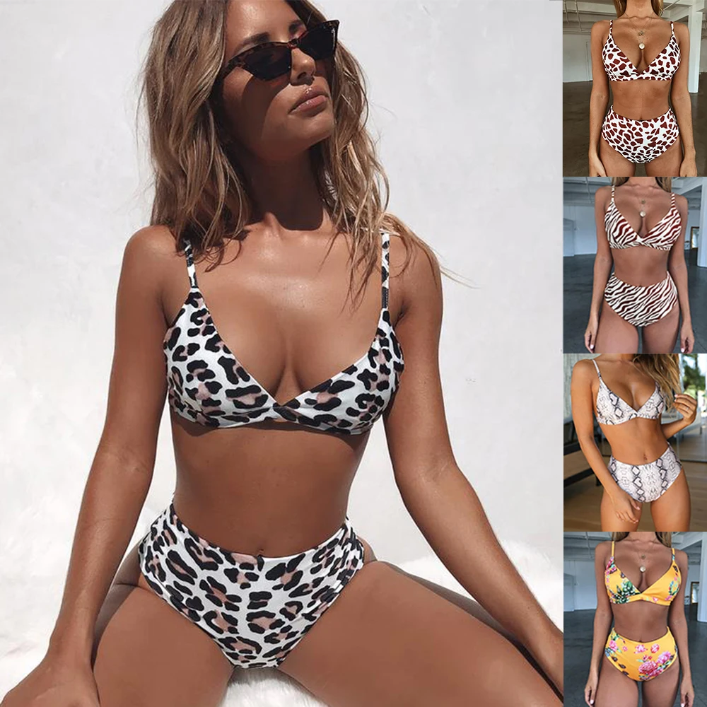 

Sexy Leopard Printing Bikini 2019 Female Swimsuit Women Swimwear Thong Push Up Bikinis Set High Waist Swimming Suits