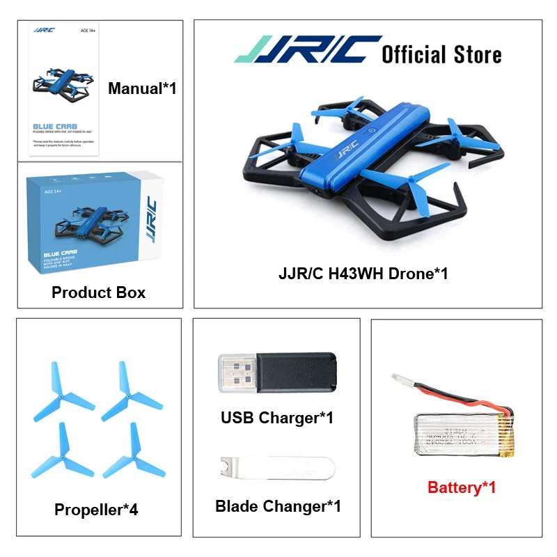 JJR/C JJRC H43WH H43 селфи Elfie WiFi FPV с HD Камера удержания высоты «Безголовый» режим Складная рукоятка Квадрокоптер с дистанционным управлением Drone H37 мини - Цвет: 1 Battery Version