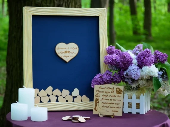

personalize navy blue wooden frame Wedding Guest Book Alternative Guest Book Signs - Guestbook Drop Box guestbooks