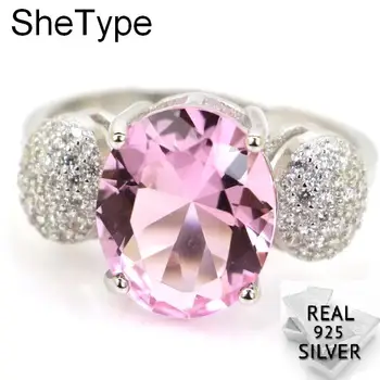 

4.0g Beautiful Pink Kunzite Natural Cubic Zirconia Gift For Girls 925 Solid Sterling Silver Ring 20x12mm