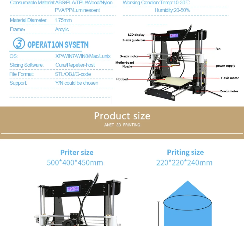 Anet A8 автоматический уровень A8 3d принтер наборы Высокая точность Reprap Prusa I3 FDM 3d принтер DIY impresora 3d с PLA нитью принтера