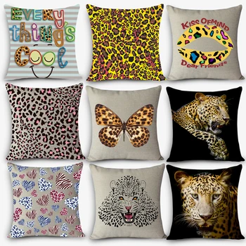 

New Leopard patterns printed couch cushion home decorative pillows 45x45cm cotton linen cartoon pillowcase bedding pillow MYJ-H3