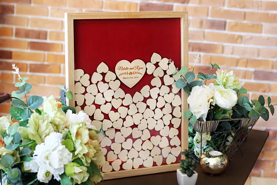 

customize rustic 3D hearts Wood frame Wedding Guest Book Alternative Souvenirs Guestbooks Drop Box party decorations