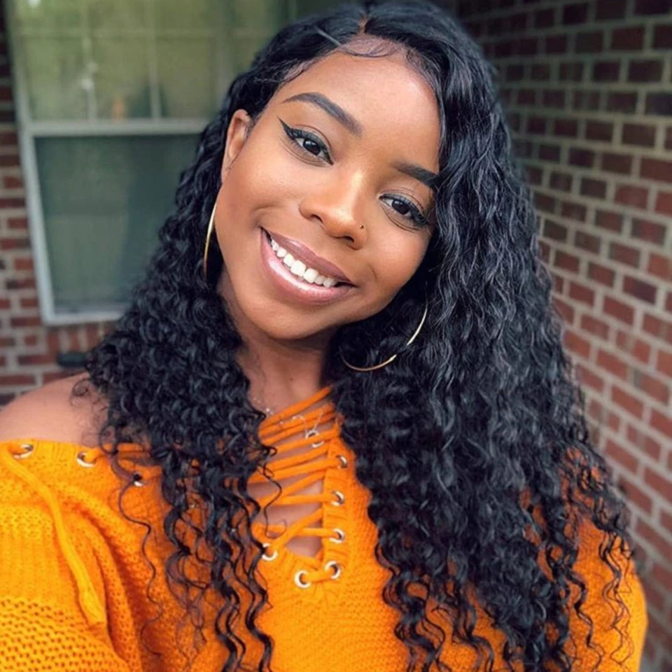 Prom Queen 13x4 Lace Frontal Brazilian Hair Deep Wave #1B Pre plucked Frontal With Baby Hair 100% Human Remy Hair Closure